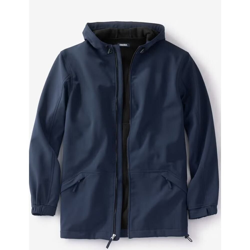 KingSize Fleece Lined Slicker Rain Coat Jacket Navy Blue 2XL 2XLT Tall Hood NEW